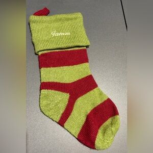 Pottery Barn Personalized James Red and Green Striped Christmas Stocking